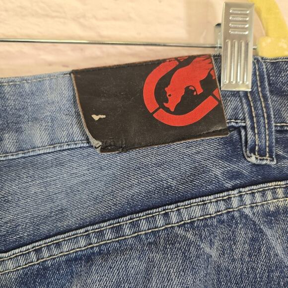 W Ecko Unltd. Y2K Vintage Baggy Blue Denim Shorts Mens Size 36 Rhino Hip Hop - Picture 7 of 11